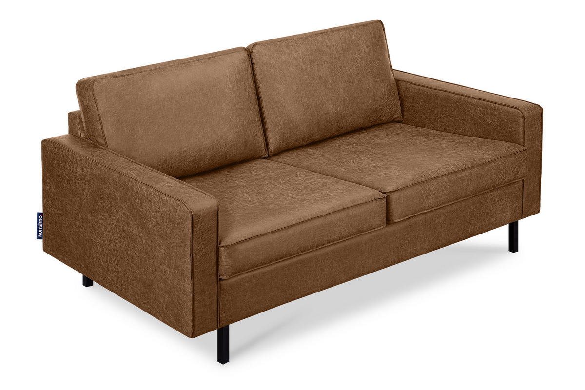 2-SITZER-SOFA INVIA Klassische-Stil mit Armlehnen, Lederoptik-Stoff, braun - Schwarz/Braun, Textil (164/87/98cm) - KONSIMO®