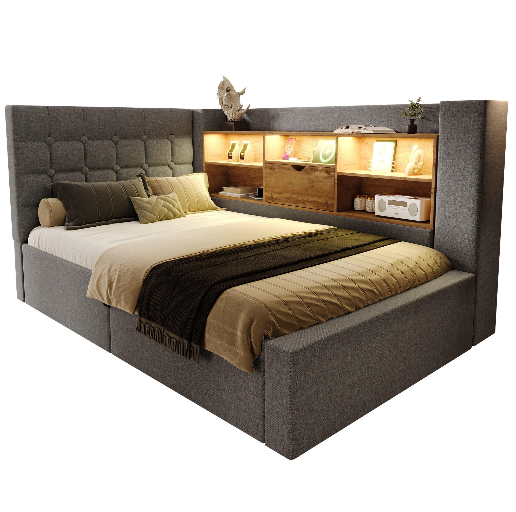 Okmyhome Polsterbett Grau 90x190 cm