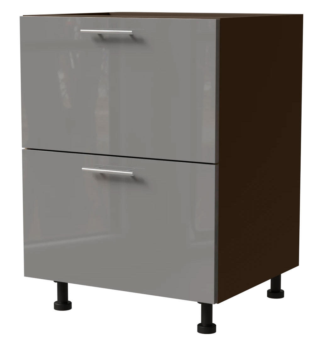 SCHUBLADENUNTERSCHRANK Essen D2A/60/1A Grau Hochglanz / Lava Matt 60 / 50 / 82cm - Dunkelgrau/Grau, Holz/Holzwerkstoff (60/82/50cm) - Feldmann-Wohnen