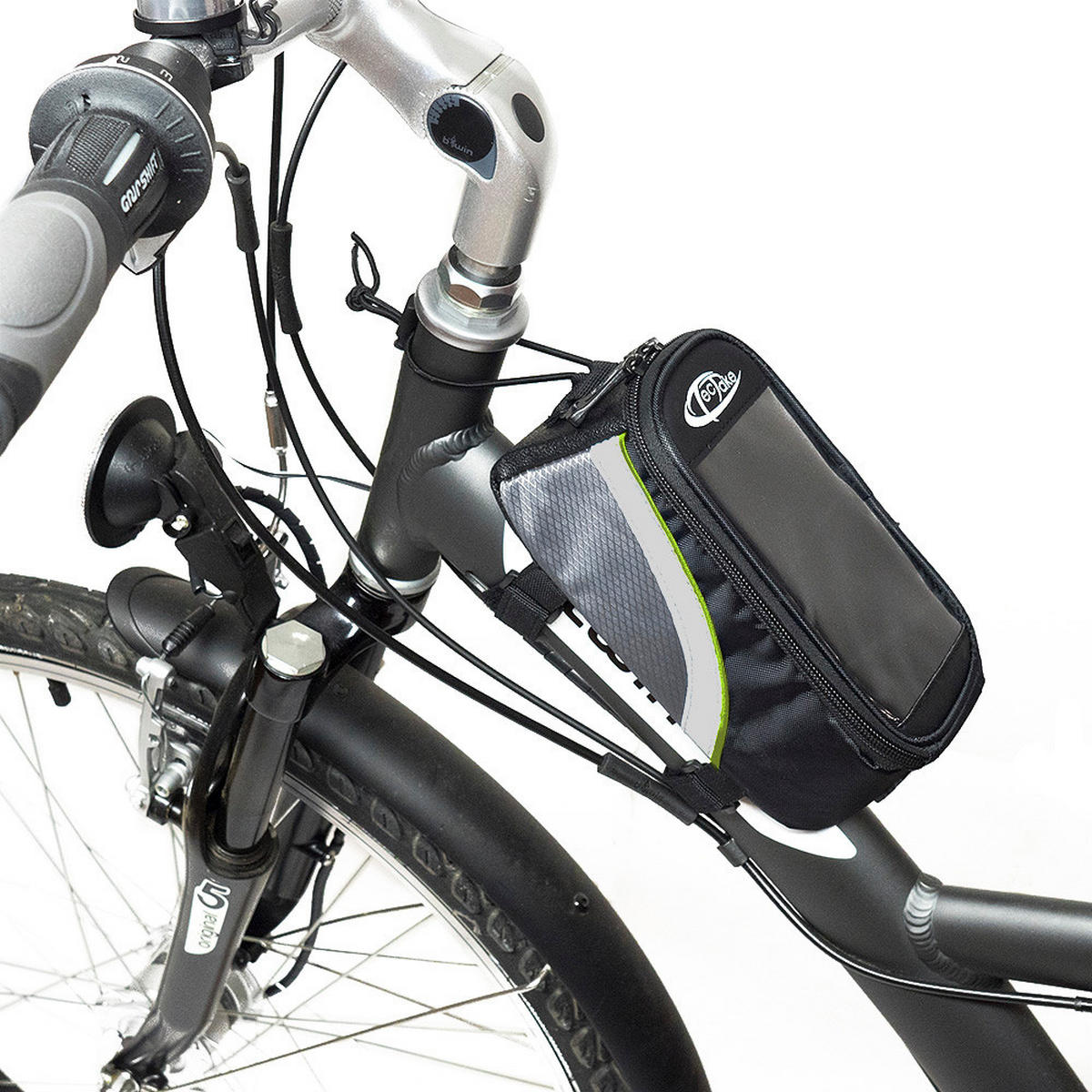 FAHRRADTASCHE, 20,5 x 10 x 10,5cm ,schwarz/grau/grün - Schwarz/Grau, Kunststoff (10/10.5/20.5cm) - tectake