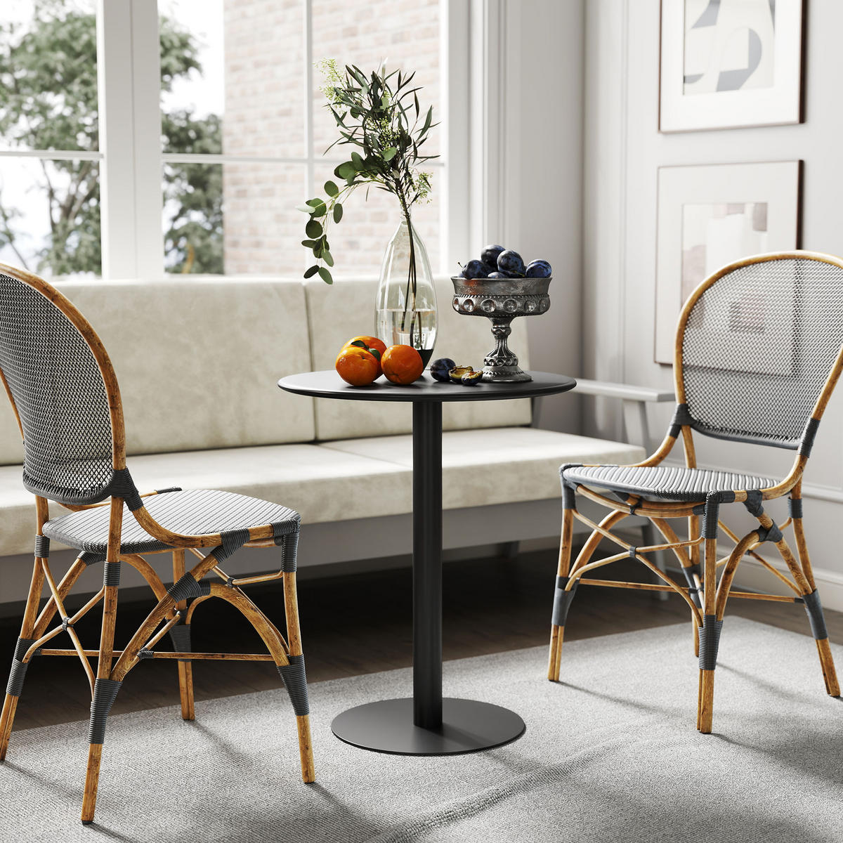 ESSTISCH, Runder Küchentisch für 2 Personen, Moderner Esszimmertisch, Schwarz - Schwarz, Metall (60/60/72cm) - HOMCOM