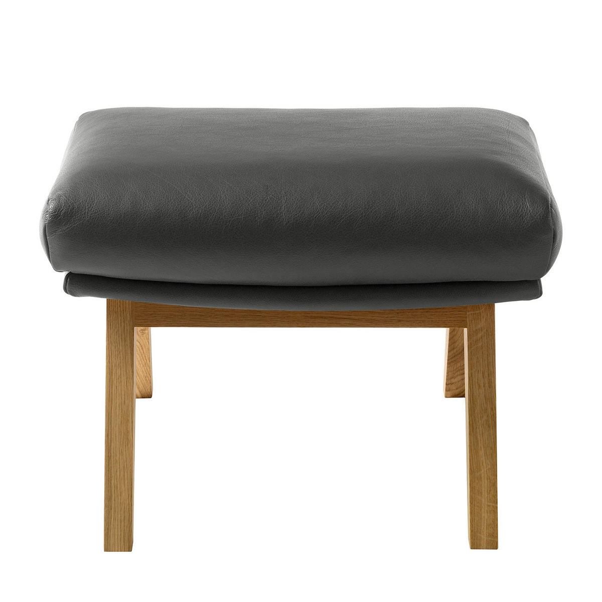 HOCKER mit Holzfüßen - Eichefarben/Grau, Leder/Eichenholz (54/41/41cm) - home24