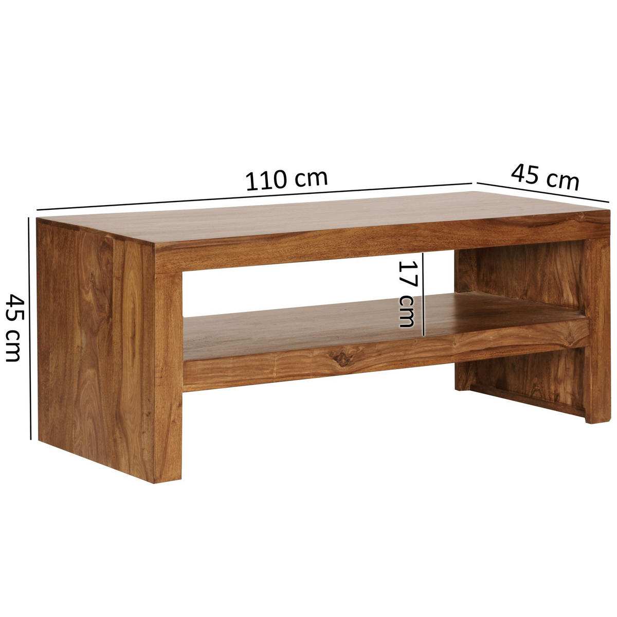 COUCHTISCH Sheesham Massivholz, Moderner Stil, 110x45x45 cm, Handgefertigt - Braun, Holz (45/110/45cm) - KADIMA DESIGN