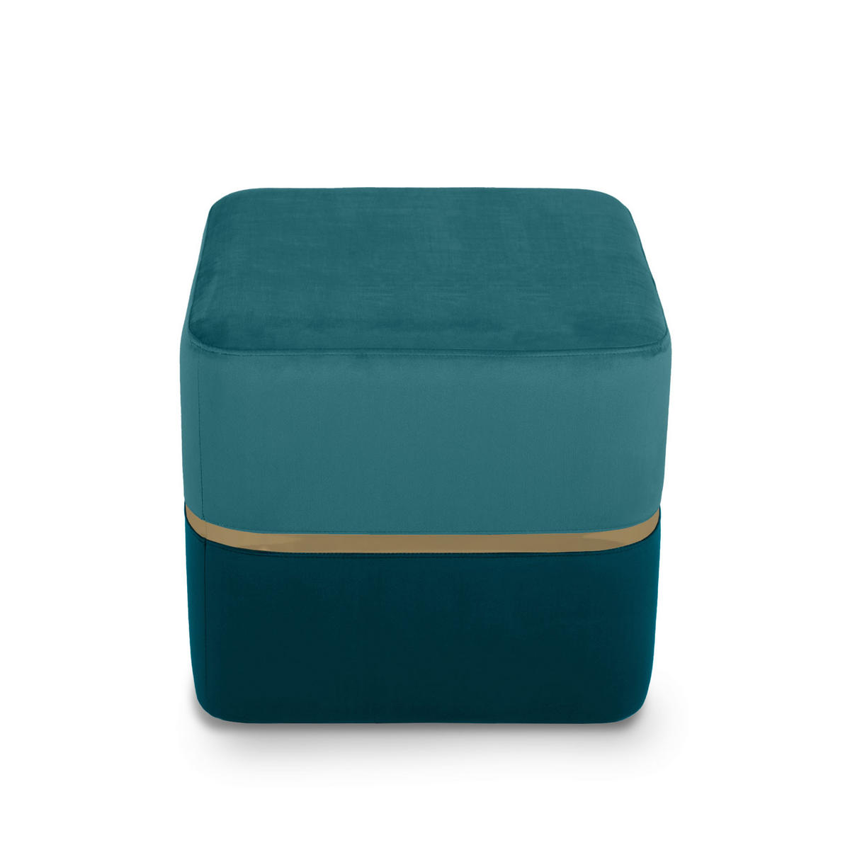 POUF Kate aus entenblauem Samt und goldenem Metall - Blau, Holzwerkstoff/Textil (50/45/50cm) - Sicaan