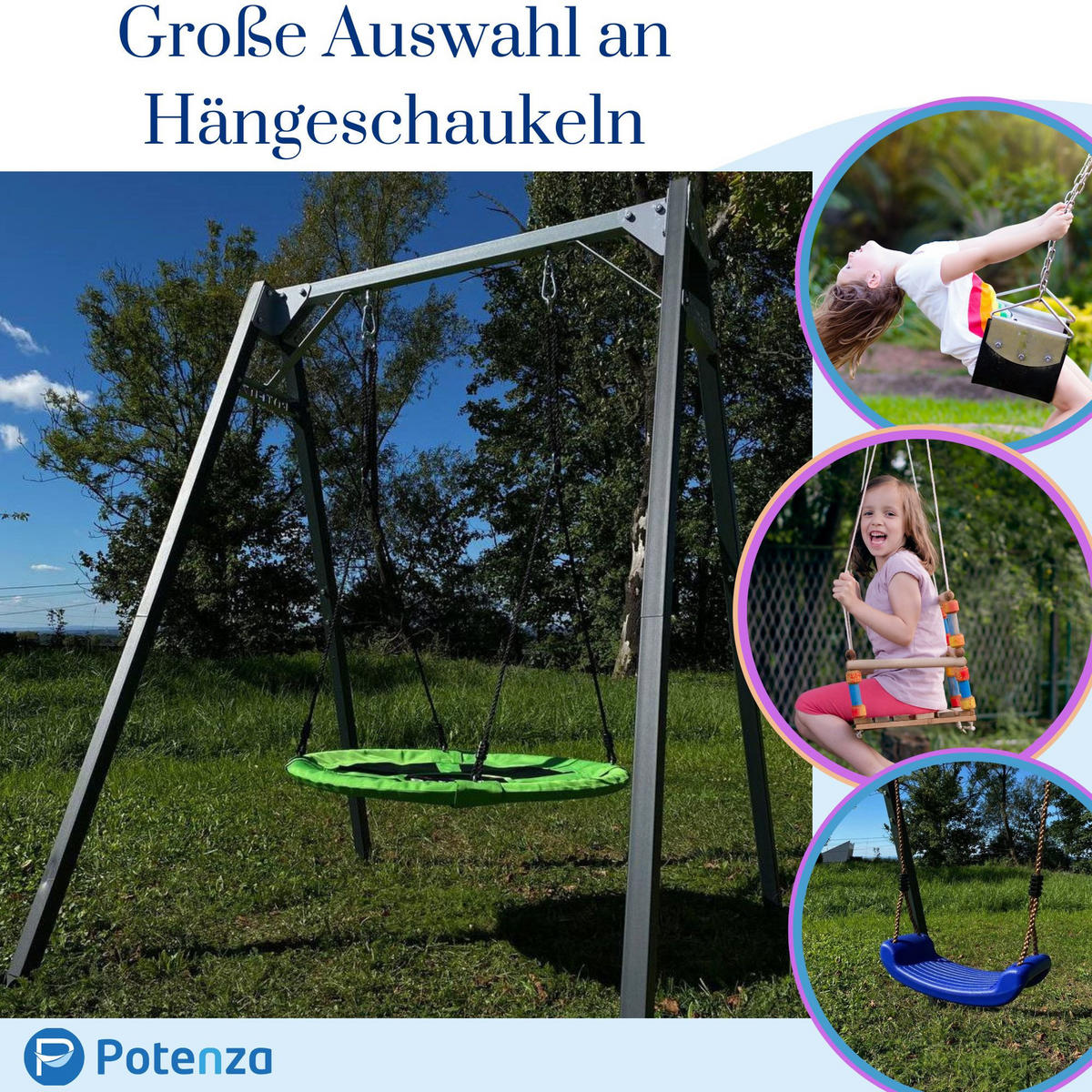KINDERSCHAUKEL mit Nestschaukel - Blau, Metall (159/173cm) - Potenza