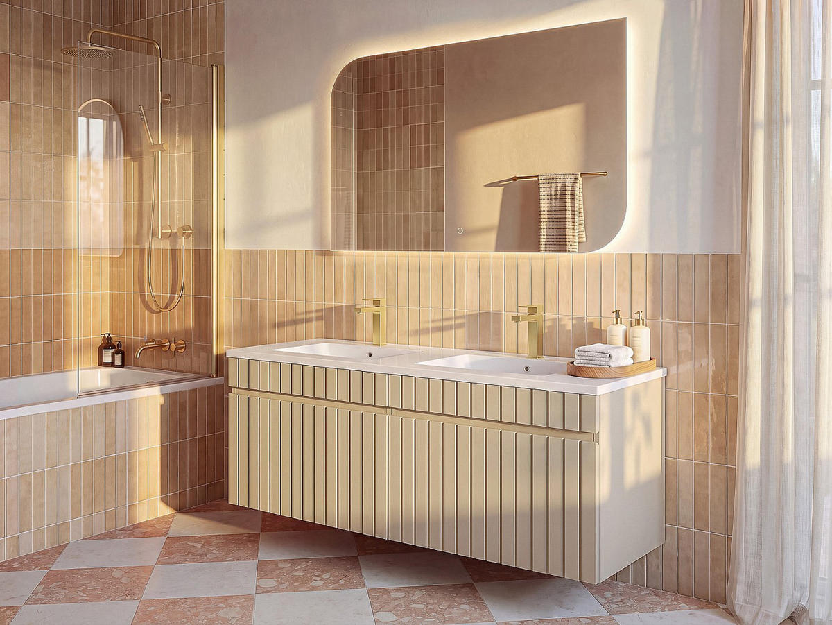 WASCHBECKENUNTERSCHRANK - 120 cm x 46 cm - holz - beige Satara - Beige, Holz (120/46/46cm) - Vente-Unique