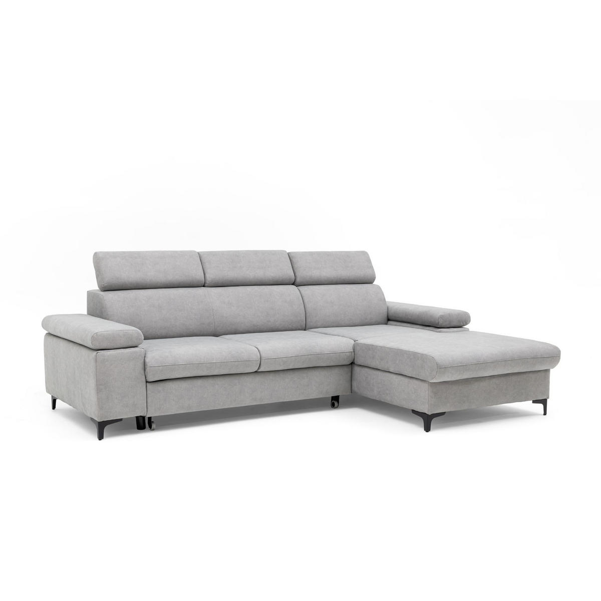 ECKSOFA MAVIC L Rechts mit Schlaffunktion Velours Hellgrau - Hellgrau/Schwarz, Glas/Holz (257/176cm) - Muffo