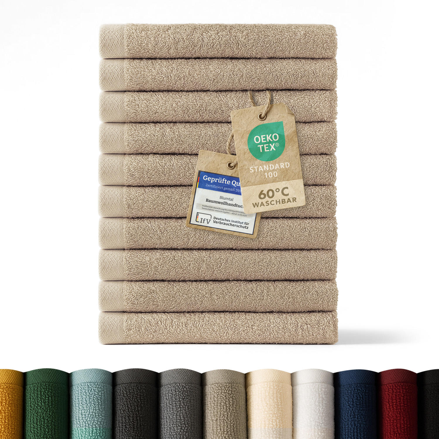 RUČNÍK PRO HOSTY sada 10 ks, 10x ručník pro hosty 30/30 cm, taupe - šedohnědá, textil (30/30cm) - Blumtal