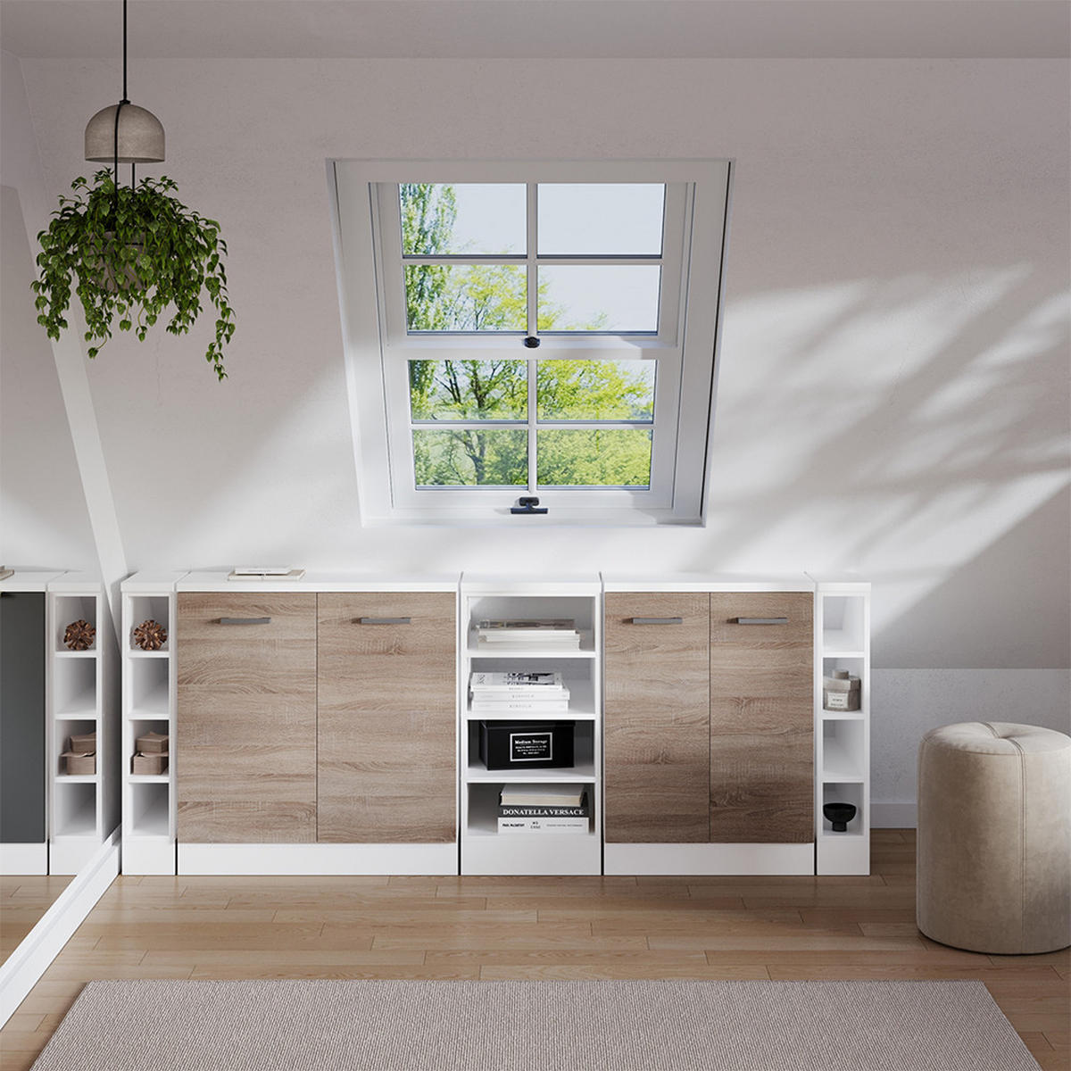 ŠATNÍKOVÁ ZOSTAVA PRE ŠIKMÉ STRECHY Rion Sonoma 210 cm Súprava 5 korpusov skrine hĺbka 60 cm - biela/dub sonoma, kompozitné drevo (210/83.8/60cm) - Vicco