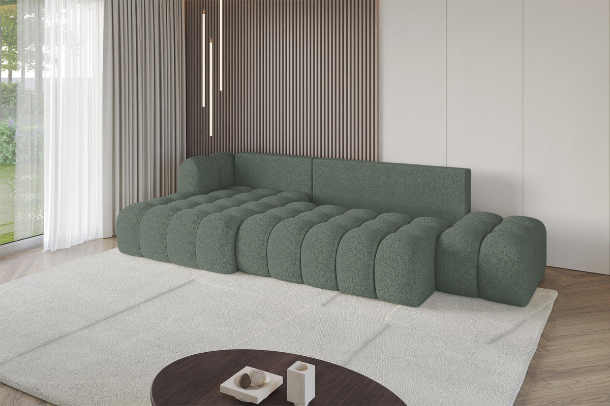 ECKSOFA mit Schlaffunktion Ottomane Links OLEA-L2 321x164x75 Grün Tissu - Waldgrün/Schwarz, Holzwerkstoff/Kunststoff (321/164cm) - ALTDECOR