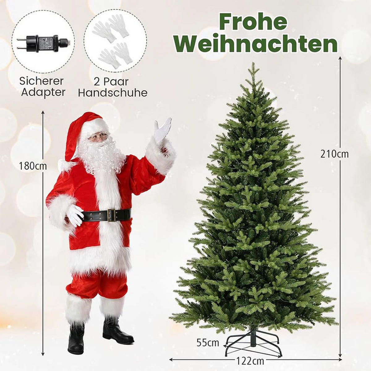 WEIHNACHTSBAUM mit 11 Lichtmodi 210cm Grün - Grün, Metall (210cm) - COSTWAY