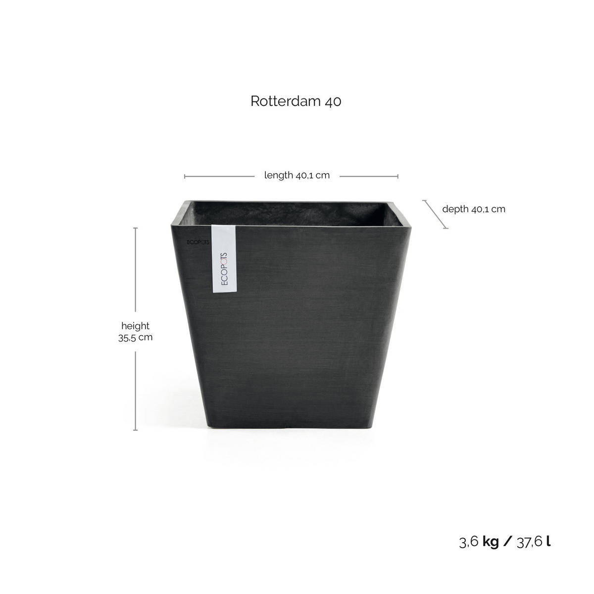 BLUMENTOPF Rotterdam 40,1/40,1/35,5 cm Dunkelgrau - Dunkelgrau, Kunststoff (40.1/35.5cm) - Ecopots
