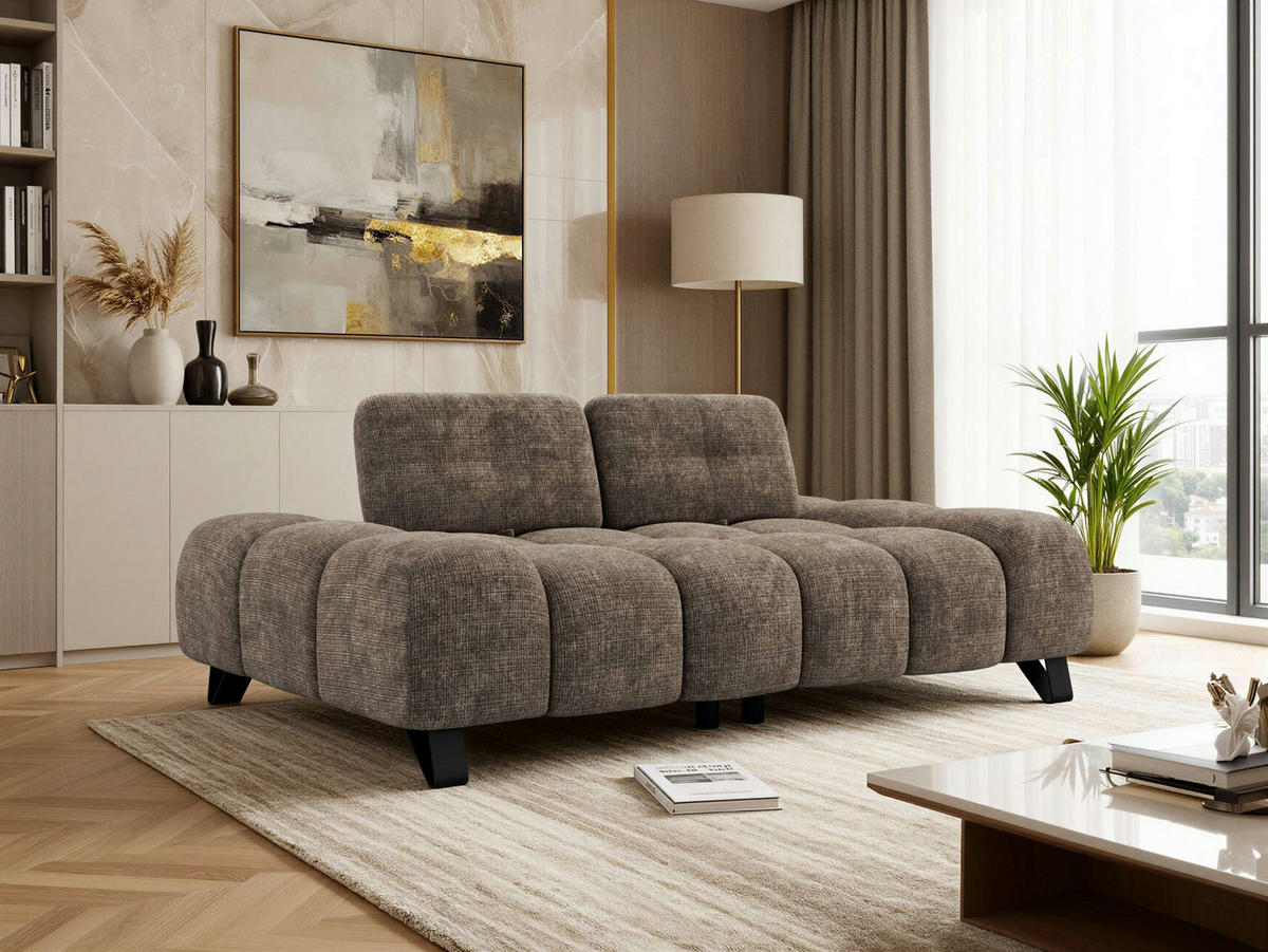TROJMIESTNA POHOVKA NERANO - Hnedá tkaná ženilka - hnedá/čierna, kov/textil (220/88/146cm) - MKS