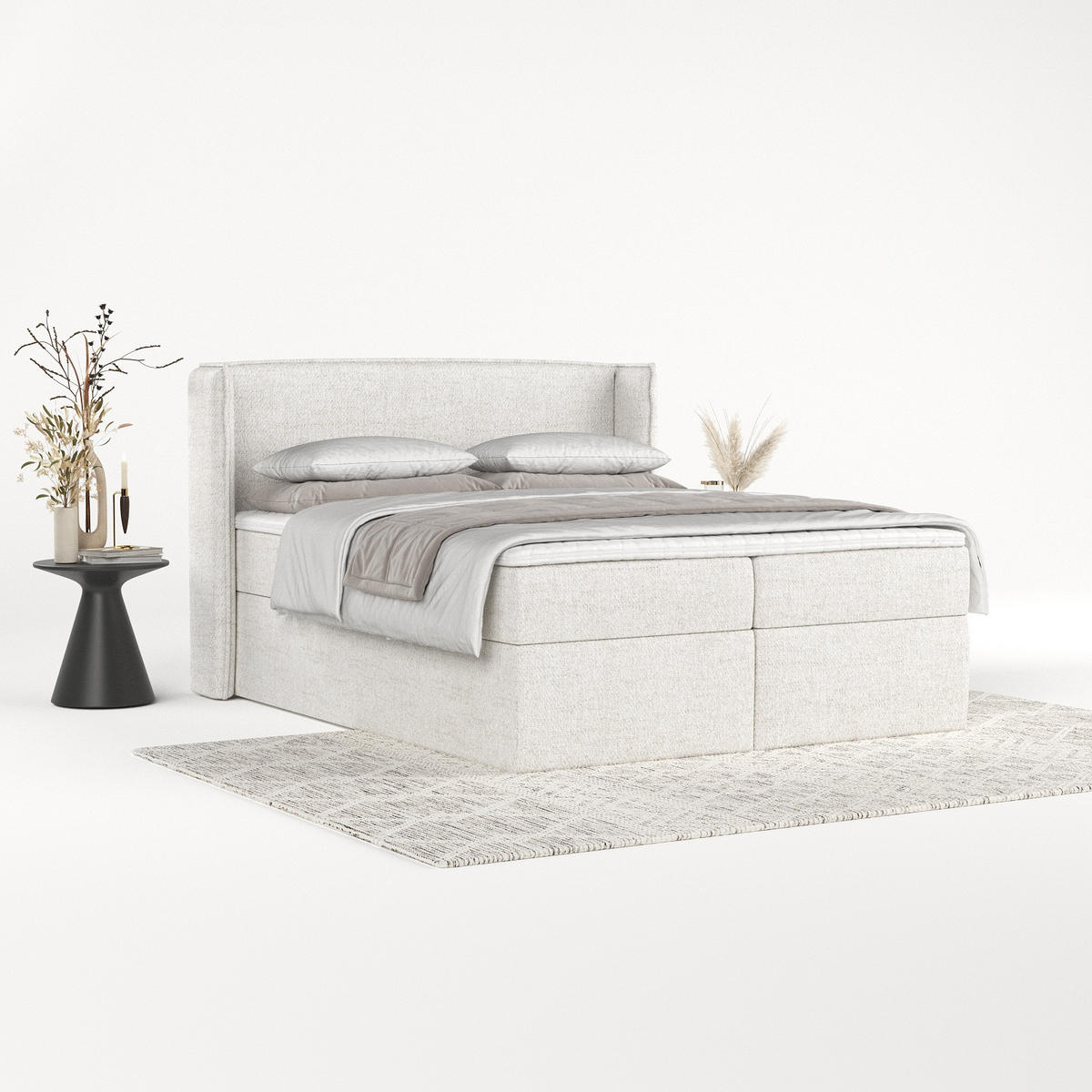 BOXBETT Viva 200/200 cm Creme im Neve Stoff - Creme/Schwarz, Holz/Holzwerkstoff (200/200cm) - AltaBeds