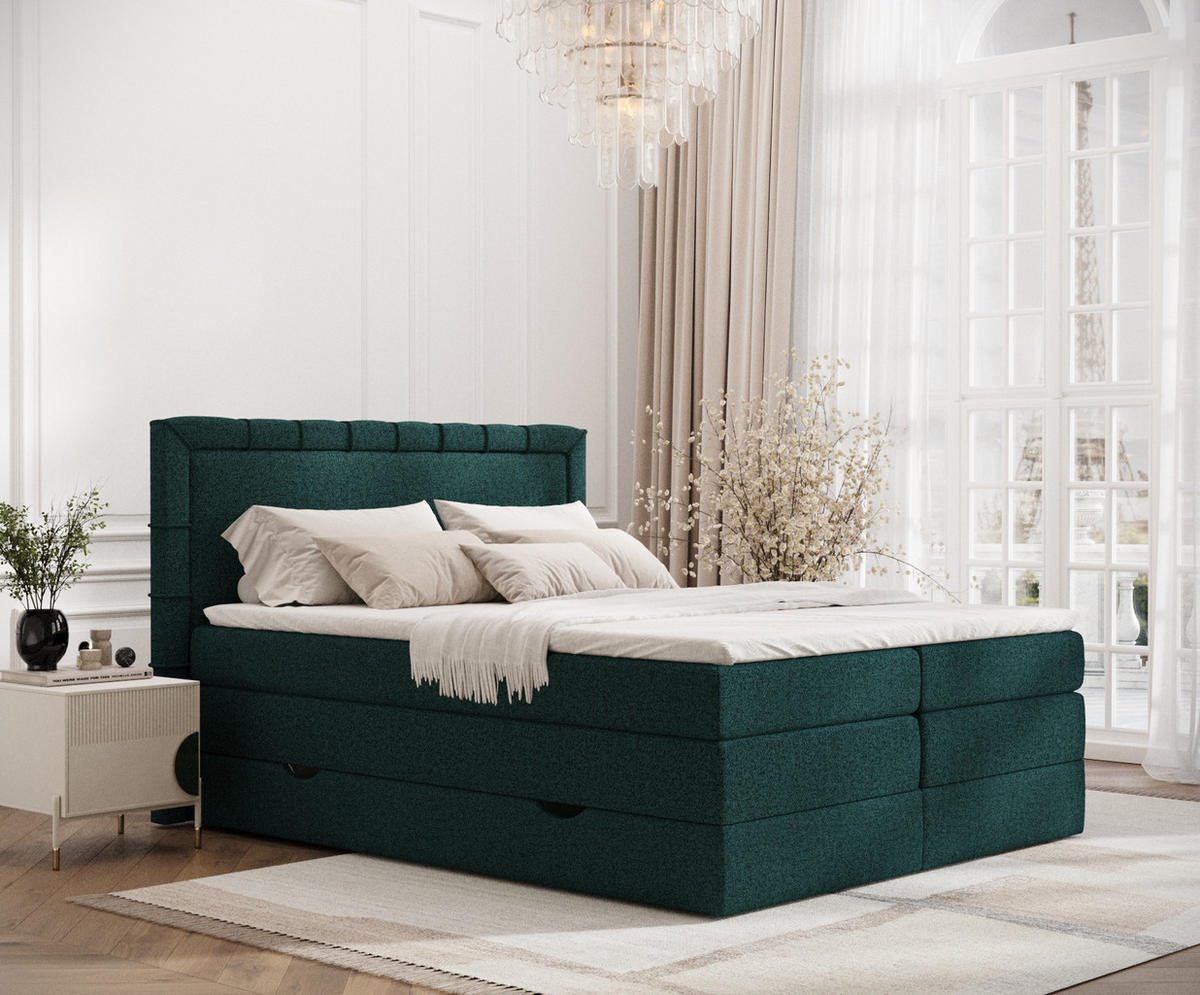 BOXSPRINGBETT Rosabel Grün 140/200 cm mit Matratze und Topper - Schwarz/Grün, Holz/Holzwerkstoff (140/200cm) - Maison de Reve