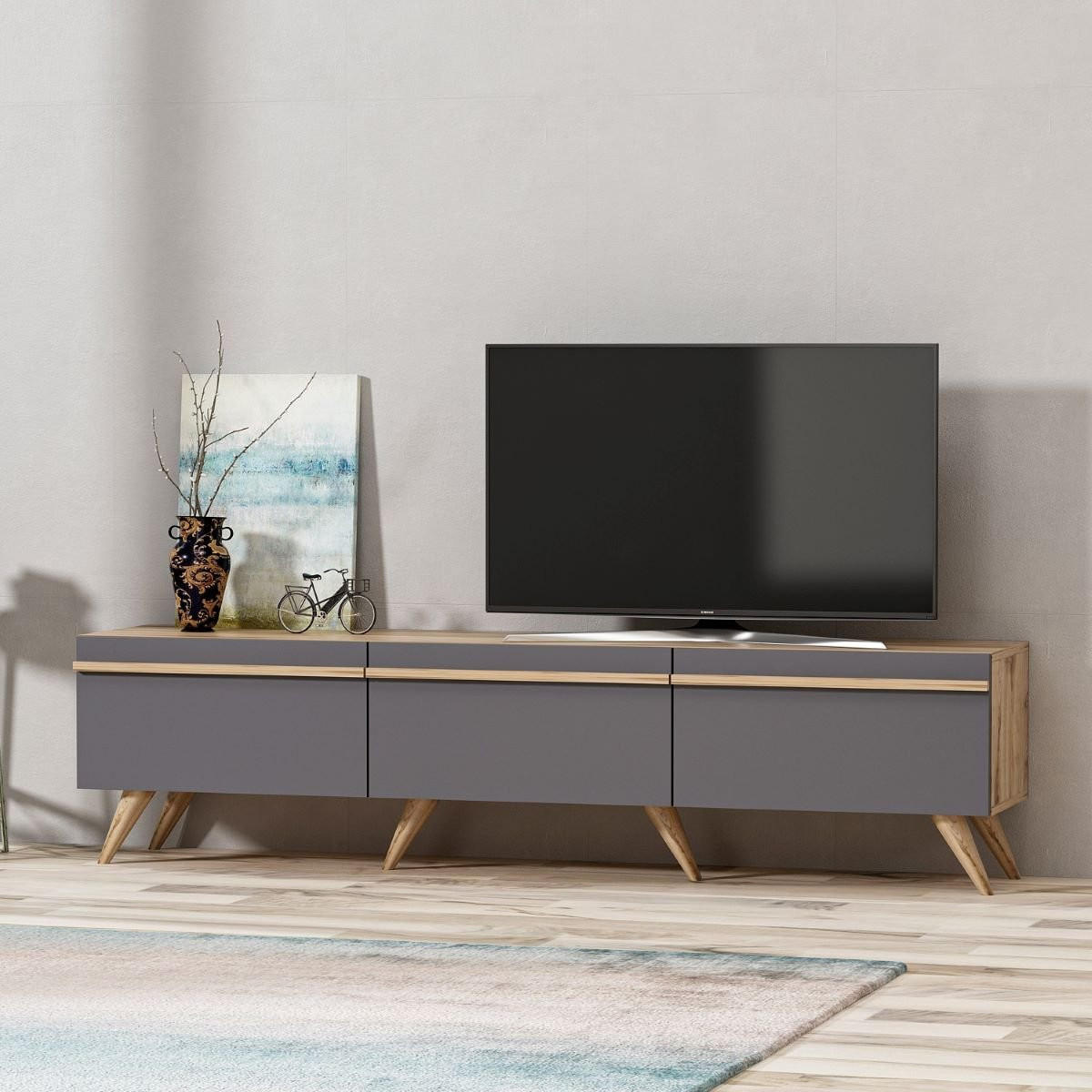 TV-MÖBEL 3 Türen Anthrazitgrau L180 cm - Amsterdam - Anthrazit, Holzwerkstoff (35/42/180cm) - Calicosy