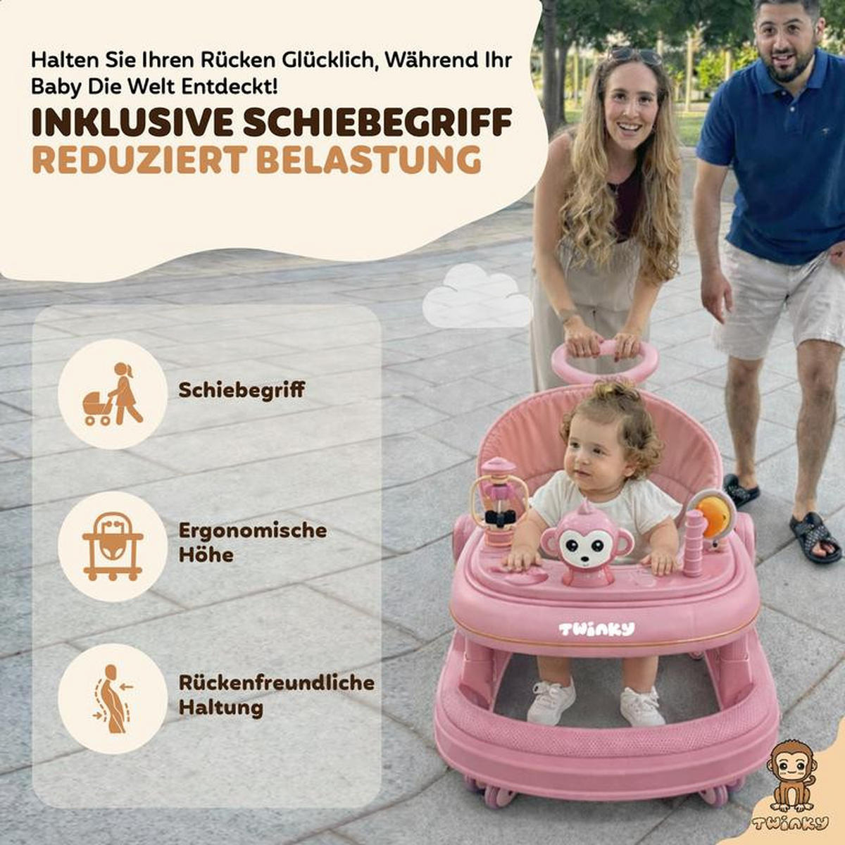 LAUFLERNHILFE GO 3 in 1 Rosa - Lauflernwagen mit Spielset und Zubehör - Pink, Kunststoff (70/70cm) - Twinky