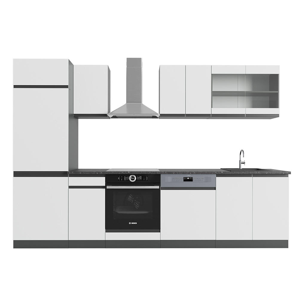 KÜCHENZEILE R-Line Weiß/Anthrazit 300 cm J-Shape - Anthrazit/Weiß, Holzwerkstoff (300/81.6/46cm) - Vicco