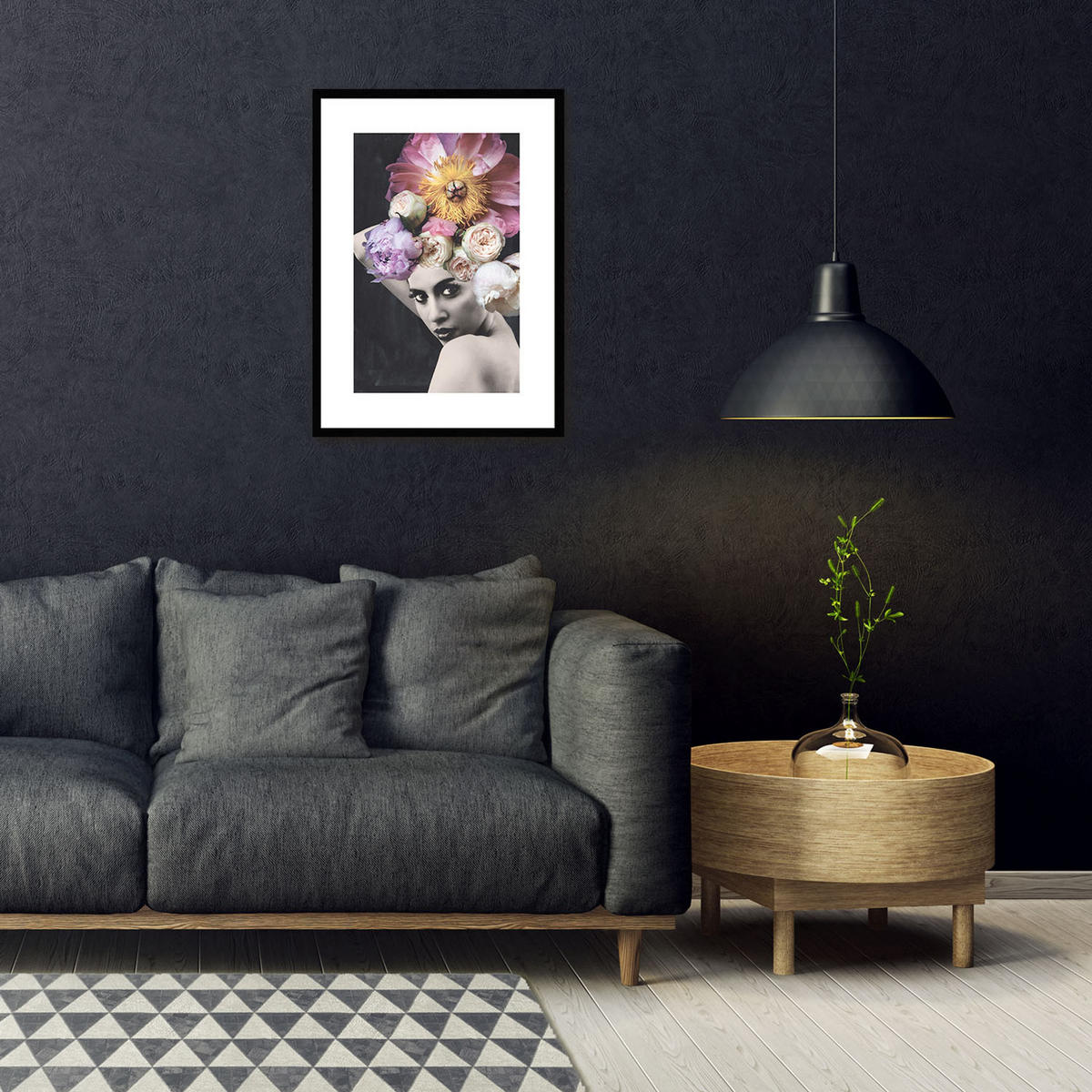 POSTER mit Rahmen 50x70 cm Frauenportrait Blumen - Rosa, Holz (51/71cm) - artissimo