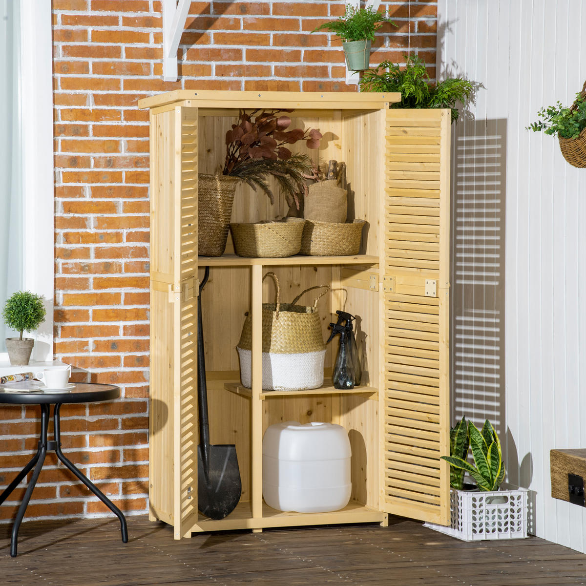GARTENSCHRANK Holz Geräteschuppen 4 Fächer Geräteschrank mit Asphaltdach Natur - Fichtefarben, Holz (46.5/160/87cm) - Outsunny