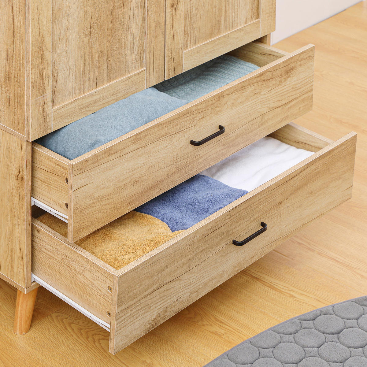 KLEIDERSCHRANK DE-17167 2 Türen & 2 Schubladen mit Kleiderstange Natur - Naturfarben, Holzwerkstoff (54/180/80cm) - ComfortXL
