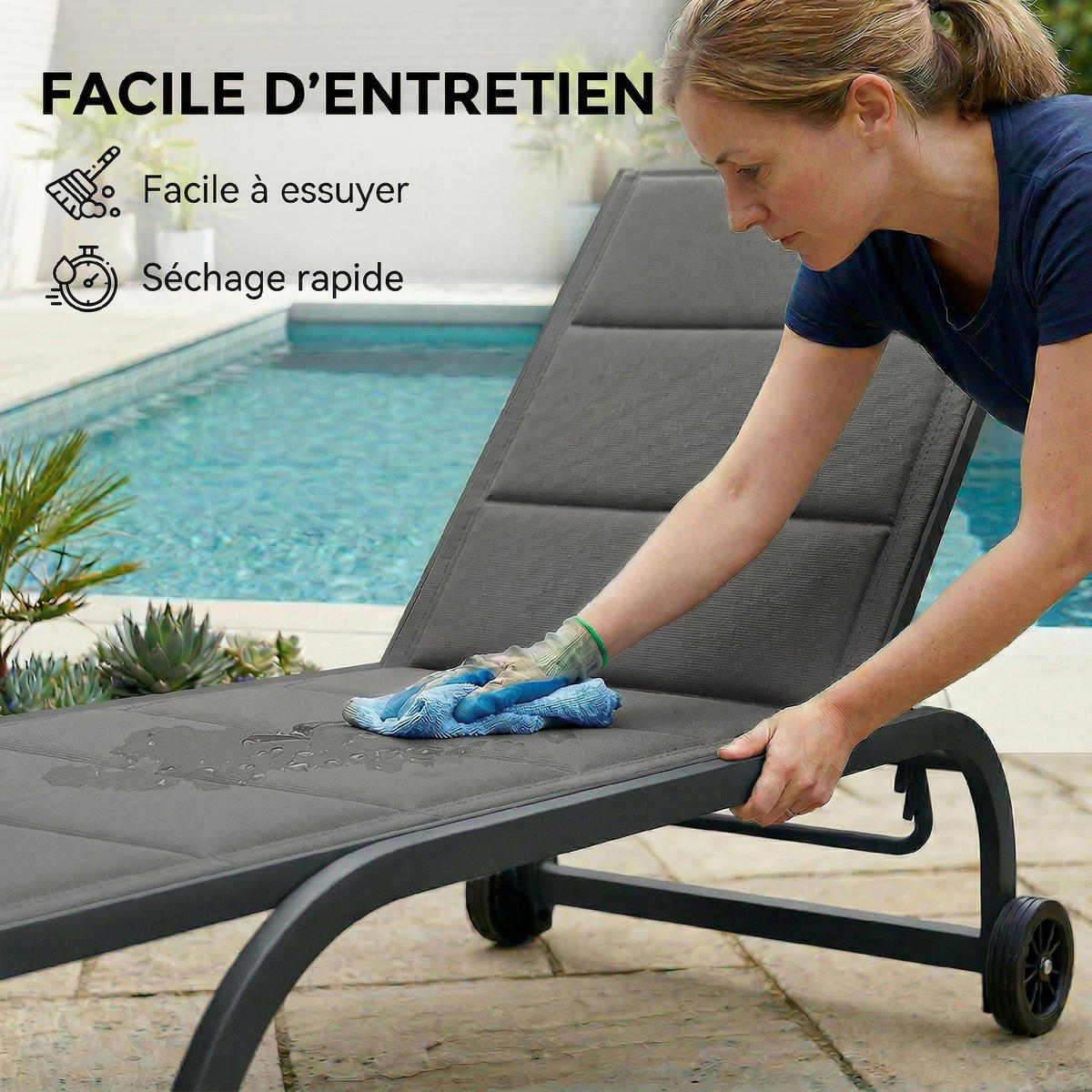 SONNENLIEGE DE-15707 6 Positionen mit Rollen Dunkelgrau - Dunkelgrau, Metall (165/94/62cm) - ComfortXL