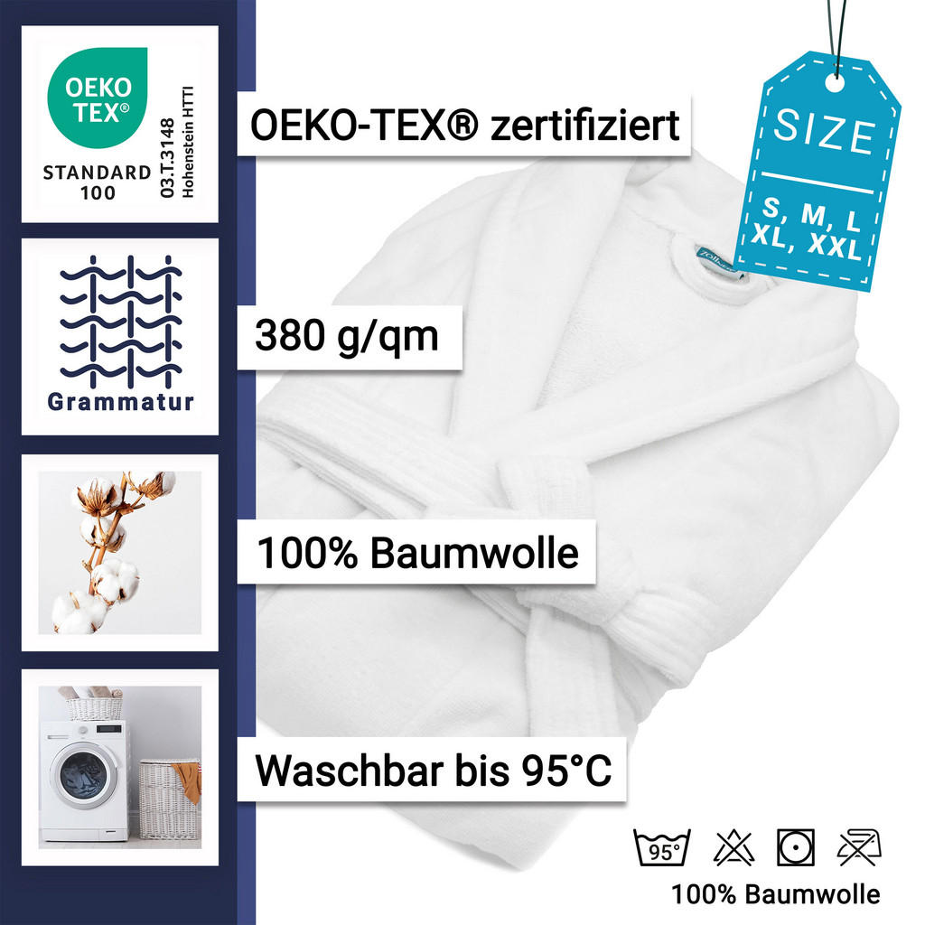 Thumbnail - Zollner Bademantel,, Weiß, Textil, Gr. XL, unisex, Oeko-Tex® Standard 100, Badtextilien, Bademäntel