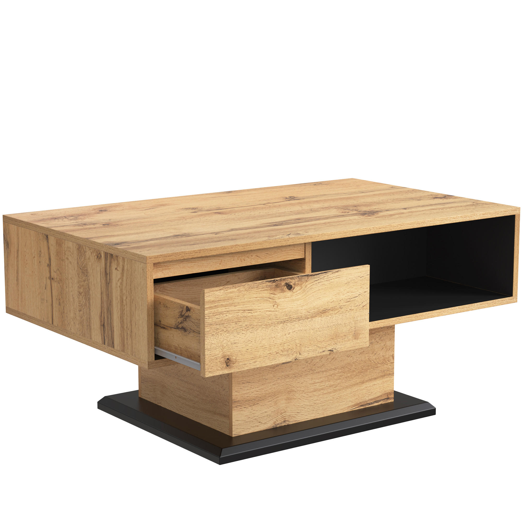 COUCHTISCH Eiche 100x60x47 cm mit Griffloser Schublade, Doppelseitigem Stauraum, Wohnzimmer - Naturfarben, Holz (60/100/47cm) - PARAFTA HOME