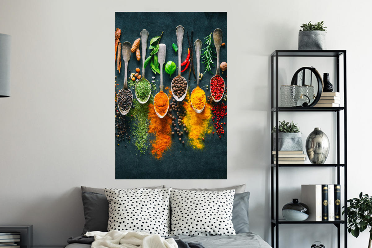 WANDTATTOO Kräuter - Gewürze - Löffel 80x120 cm - Currygelb, Kunststoff (80/120/0.1cm) - MuchoWow