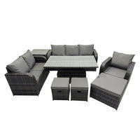 GARTENMÖBEL SET mit Höhenverstellbarer Esstisch,Beistelltisch 9-Sitzer Grau - Dunkelgrau/Grau, Glas/Kunststoff - Fimous