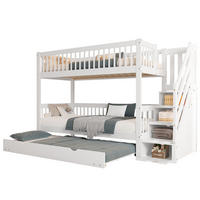 ETAGENBETT 90/200 cm weiß aus Kiefer und MDF mit Rollbett und Leiterschrank - Weiß, Holz (90/200cm) - OKWISH