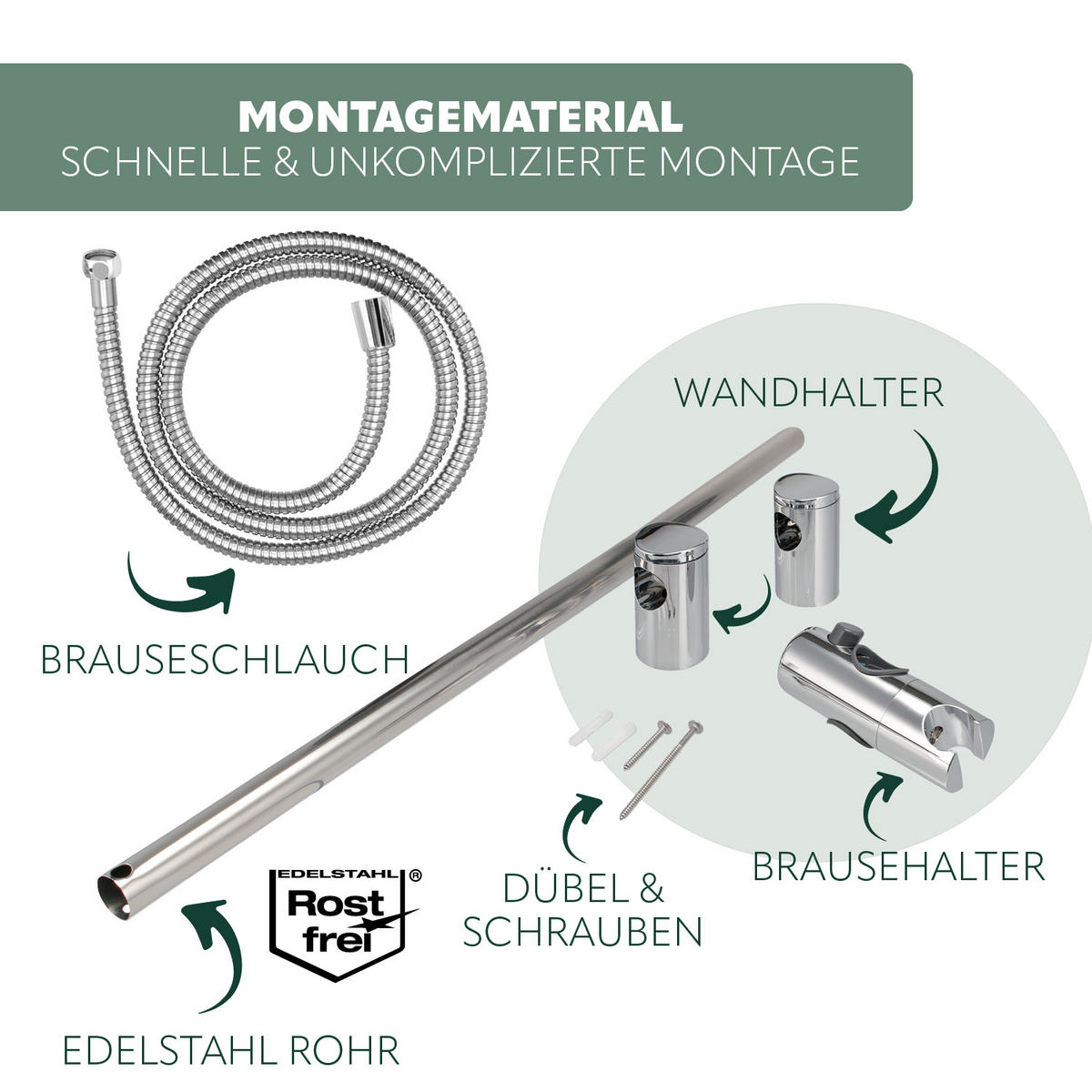 BRAUSESTANGENSET, silber, Edelstahl - Edelstahlfarben, Metall (11/71.5/16.5cm) - bremermann