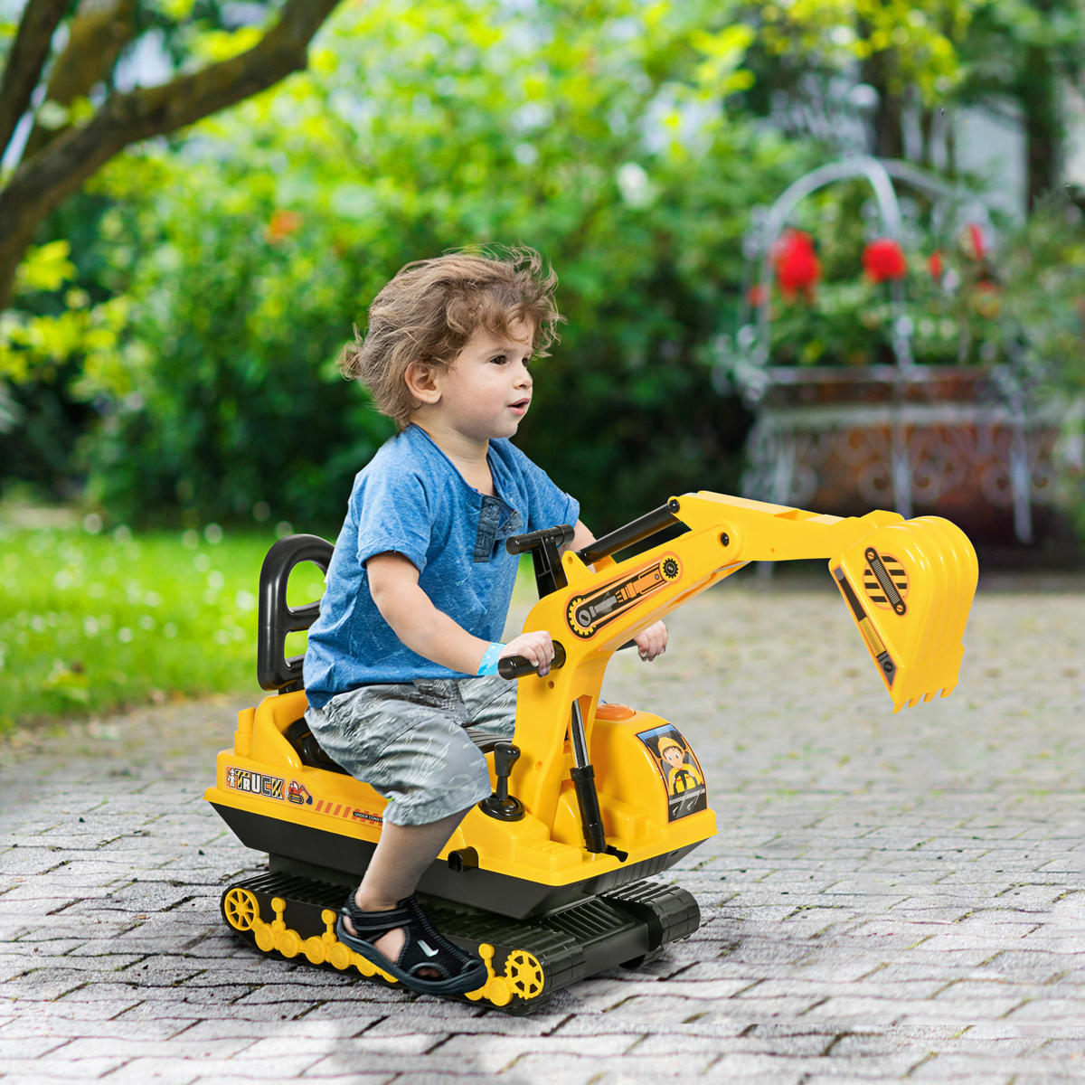 SITZBAGGER DE-06085 Aufsitzbagger mit Schaufel und Hupe Gelb - Gelb, Kunststoff (78/24/58.5cm) - ComfortXL