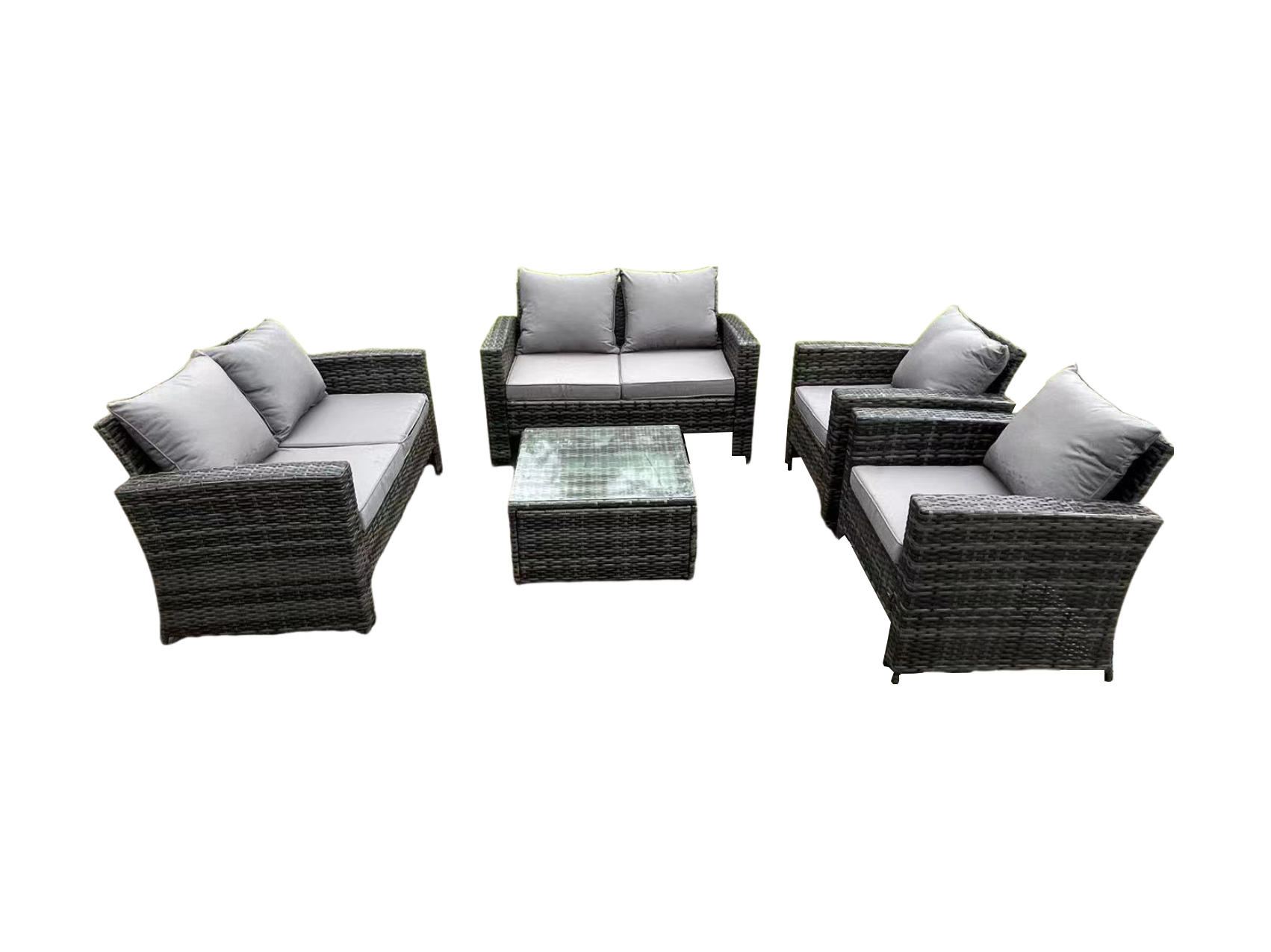 GARTENSOFA SET mit Couchtisch Polyrattan Dunkelgrau 6-Sitzer - Dunkelgrau, Metall - Fimous