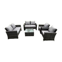 GARTENSOFA SET mit Couchtisch Polyrattan Dunkelgrau 6-Sitzer - Dunkelgrau, Metall - Fimous