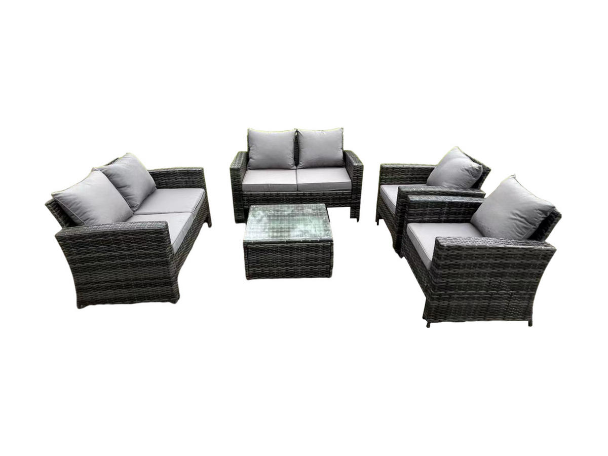 GARTENSOFA SET mit Couchtisch Polyrattan Dunkelgrau 6-Sitzer - Dunkelgrau, Metall - Fimous