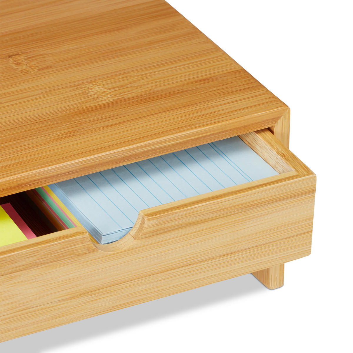 MONITORSTÄNDER Natur Bambus 2 Schubladen - Hellbraun, Holz (18/47/11.5cm) - Relaxdays