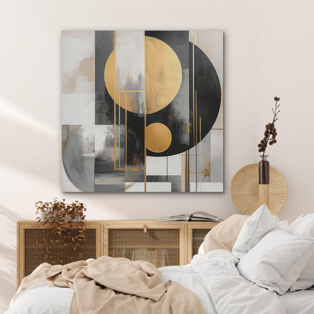 AKUSTIKPANEEL Abstrakt - Gold - Silber - Formen - Ästhetisch - Modern 90x90 cm - Goldfarben, Textil (90/0.9/90cm) - MuchoWow