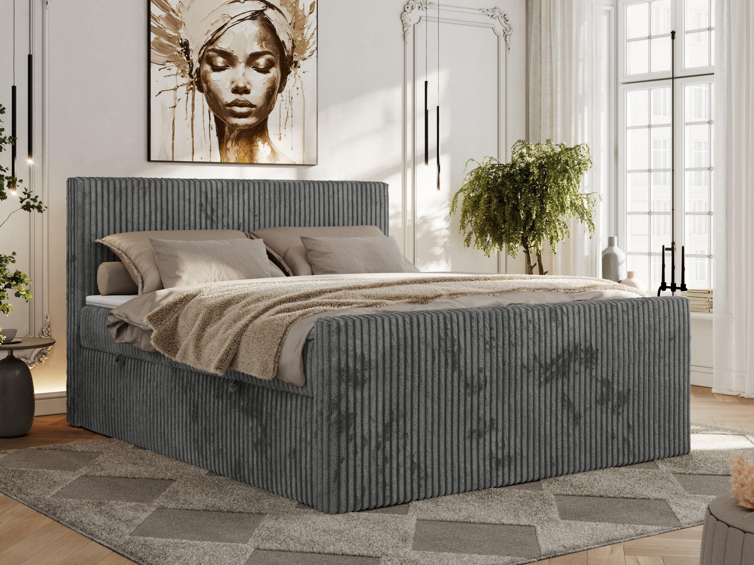 BOXBETT TILIANO DUO 140/200 - Grau Cord - H3 - Grau, Textil (140/200cm) - MKS