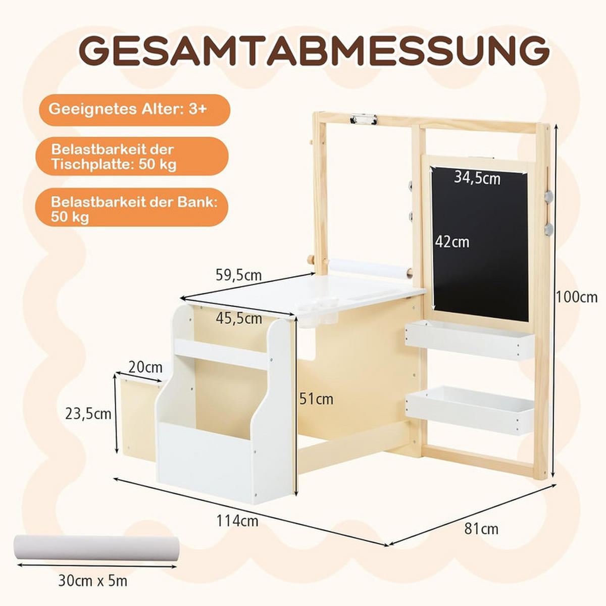 KINDERTISCHGRUPPE aus Holz weiß - Weiß, Holzwerkstoff (114/100/81cm) - COSTWAY