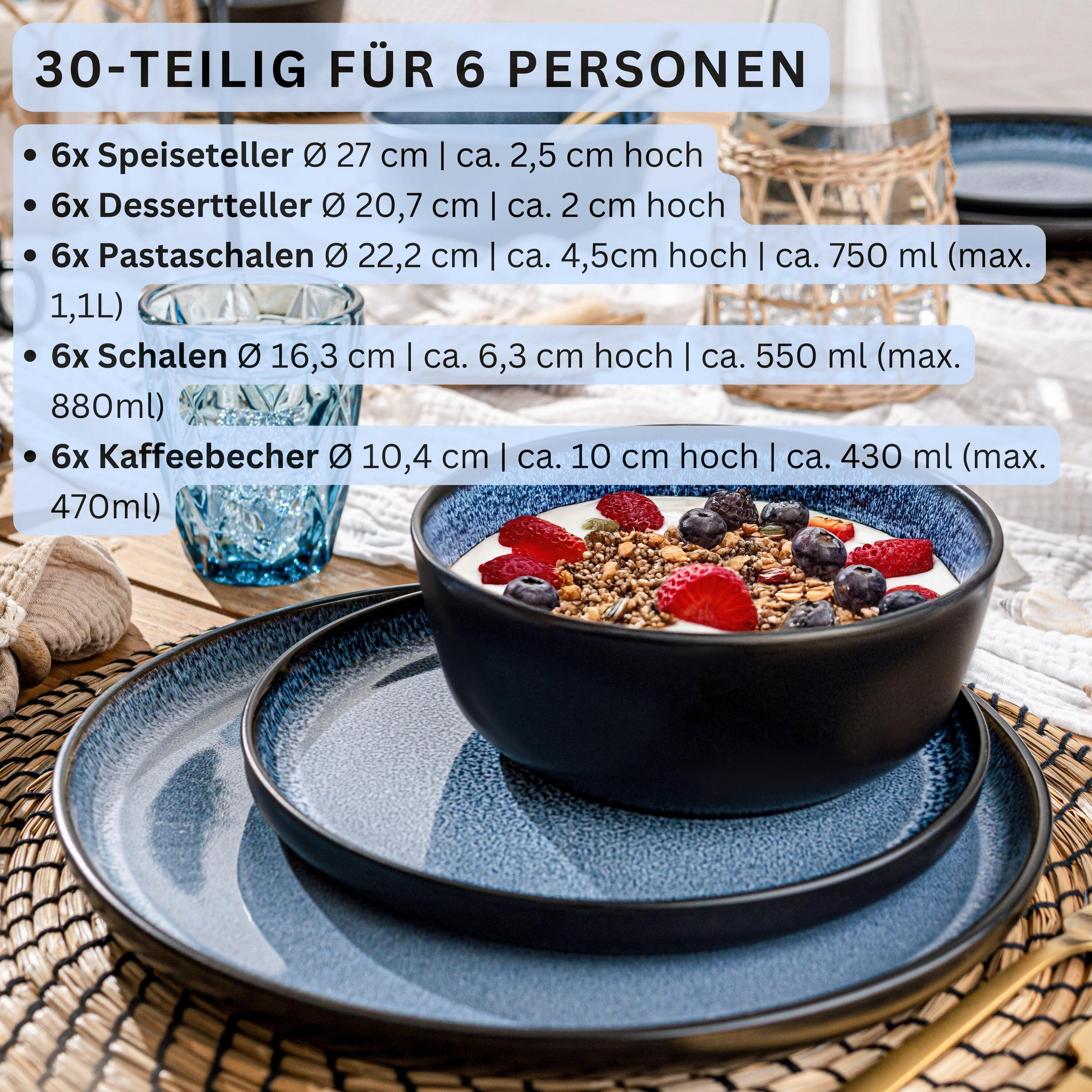 KOMBISERVICE ARUBA - 30-teilig aus Steingut - Blau, Keramik (44/45/54cm) - Sänger