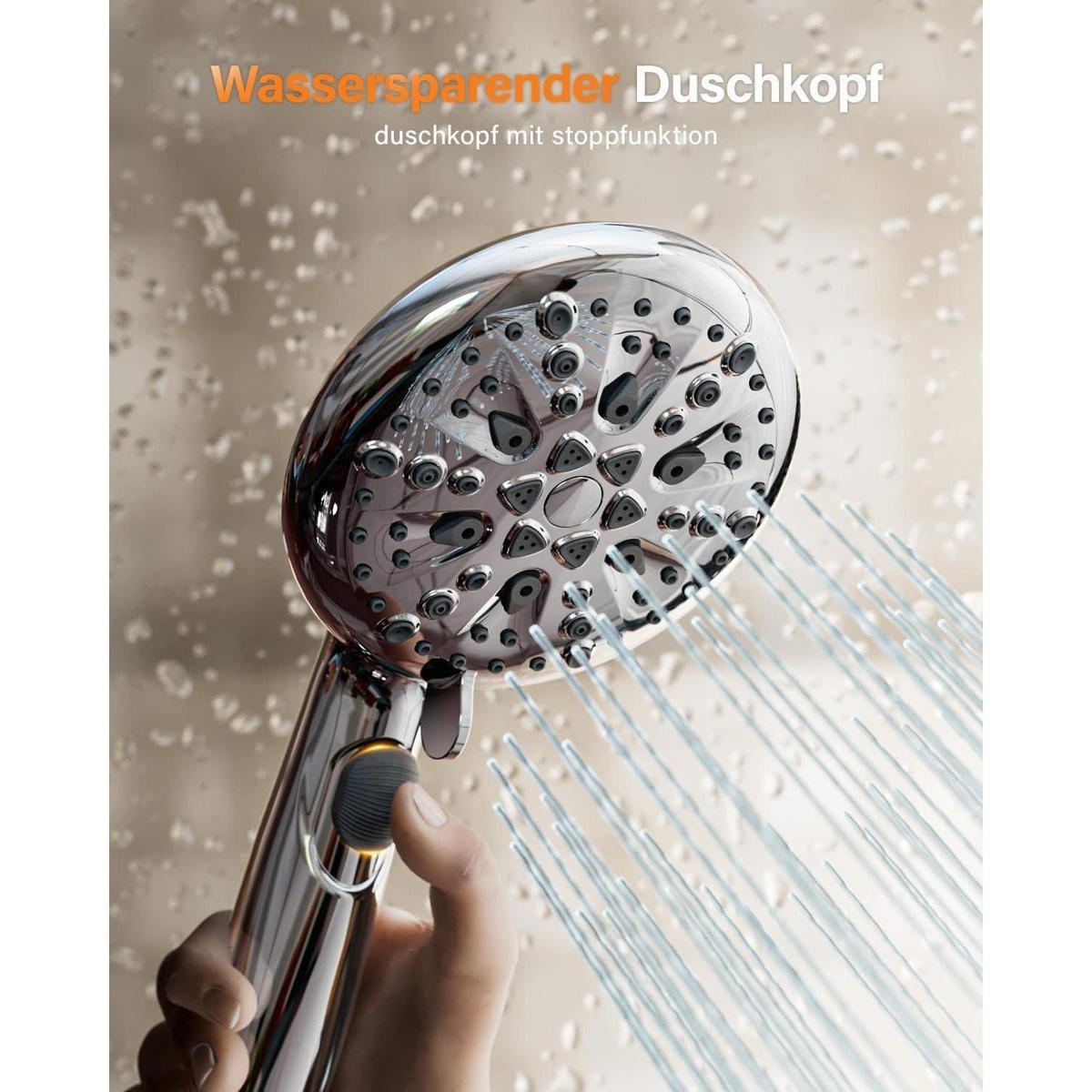 HANDBRAUSE Wassersparend mit Stoppfunktion und 7 Strahlarten - Silberfarben, Metall (13.3/12.7/29cm)