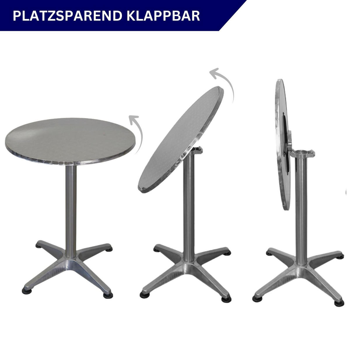 STEHTISCH mit Hussen klappbar HxØ 75-115x60cm MDF-Platte mit Edelstahlbeschichtung Silber - Silberfarben, Metall (115/60/115cm) - CHEFGASTRO