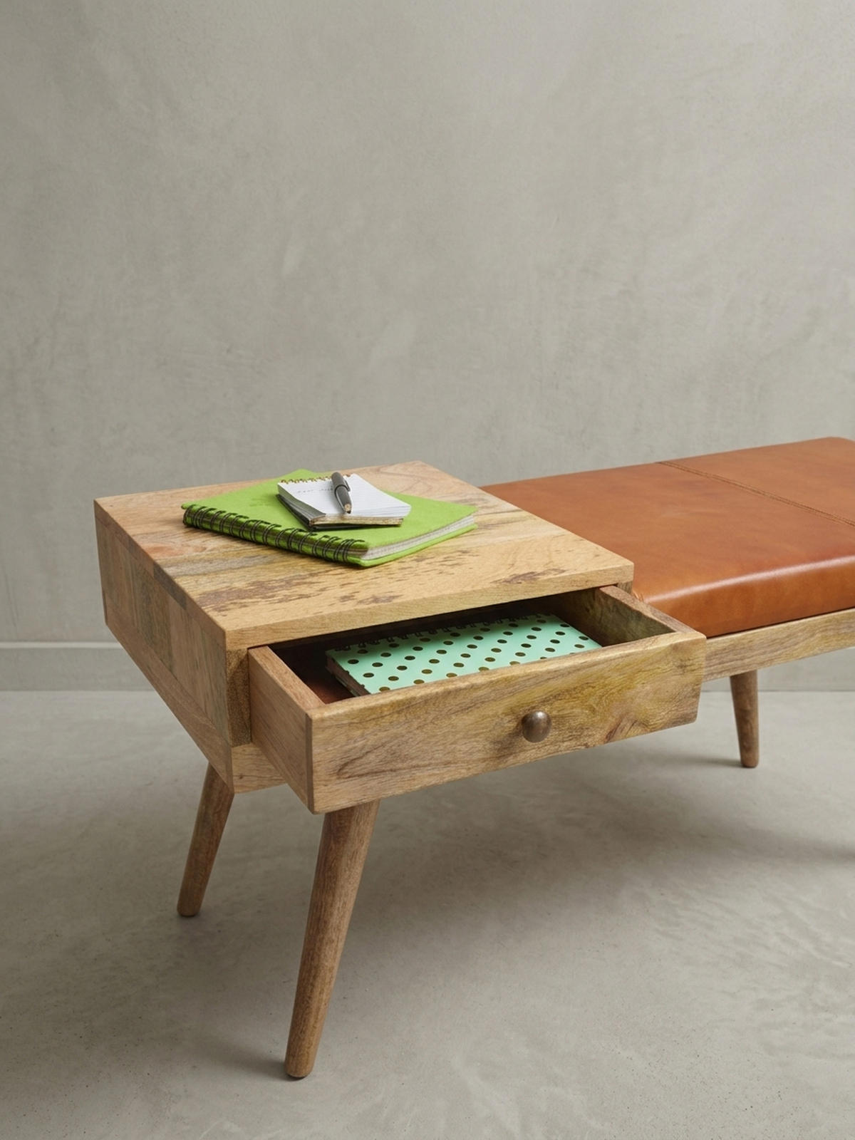 SITZBANK Retro Stil Stauraum Ziegenleder Bezug, Braun 100x38x52 cm - Braun, Leder/Holz (100/52/38cm) - KADIMA DESIGN