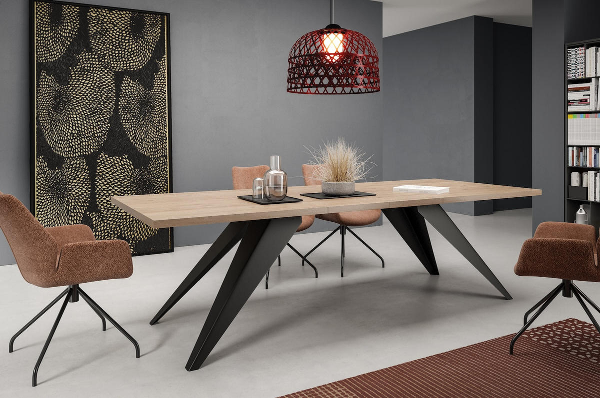 ESSTISCH Vento Davos Eiche trüffelbraun / Schwarz 160/260 / 90 / 76cm - Trüffeleichefarben/Schwarz, Holz/Holzwerkstoff (160/90/76cm) - Feldmann-Wohnen