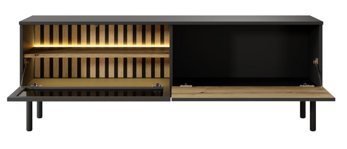 TV-SCHRANK mit Glas 150 cm Jotare, LED, Schwarz, Eiche Evoke - Schwarz, Holz (150/55/39cm) - Emporius