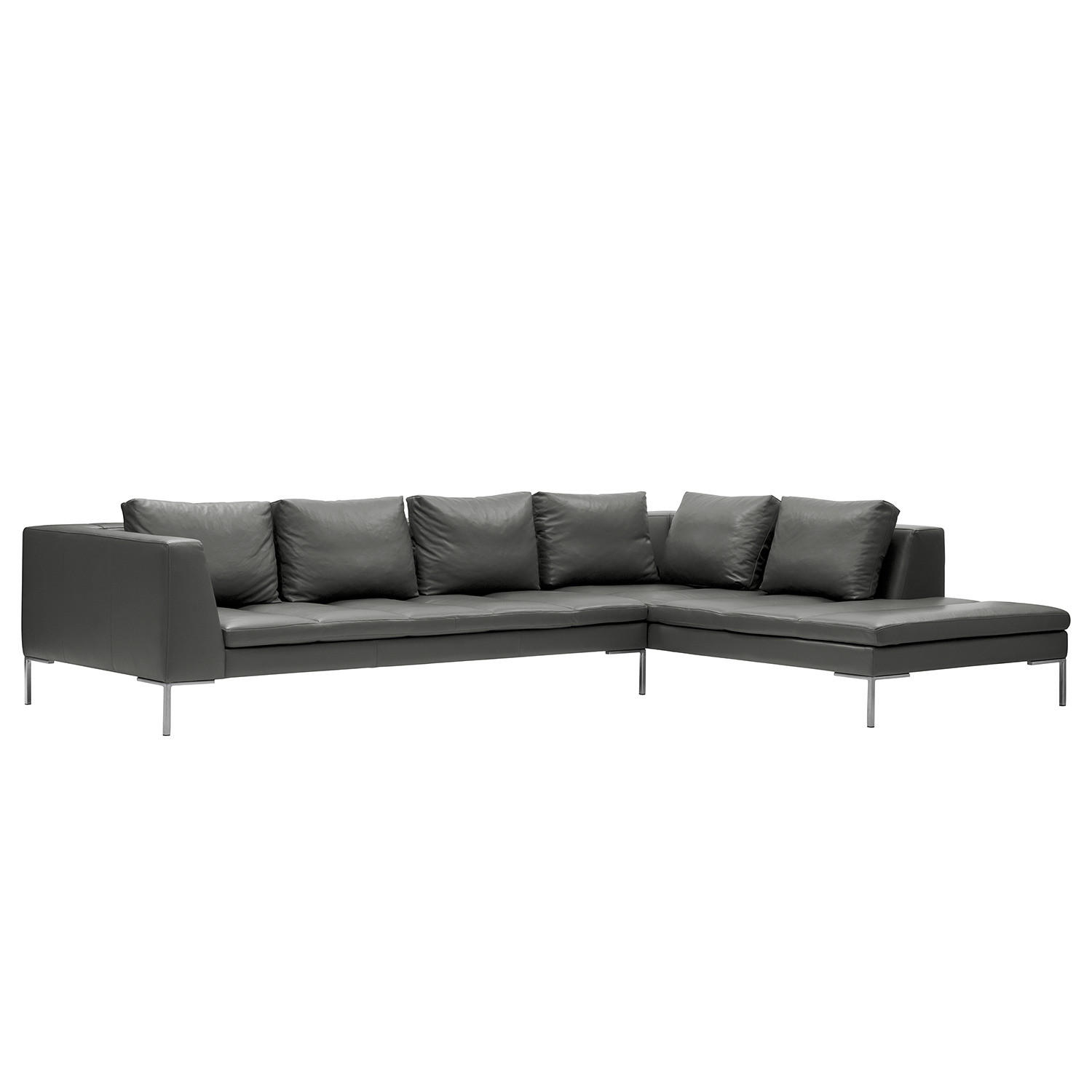 ECKSOFA mit Ottomane - Chromfarben/Grau, Leder/Metall (319/230cm) - home24