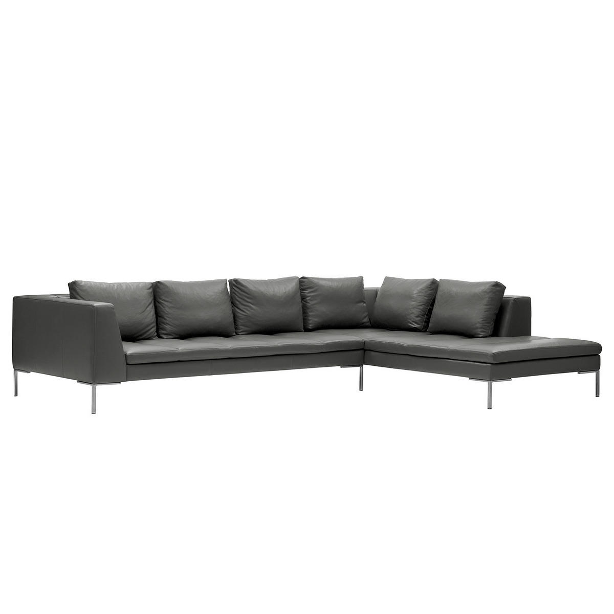 ECKSOFA mit Ottomane - Chromfarben/Grau, Leder/Metall (319/230cm) - home24