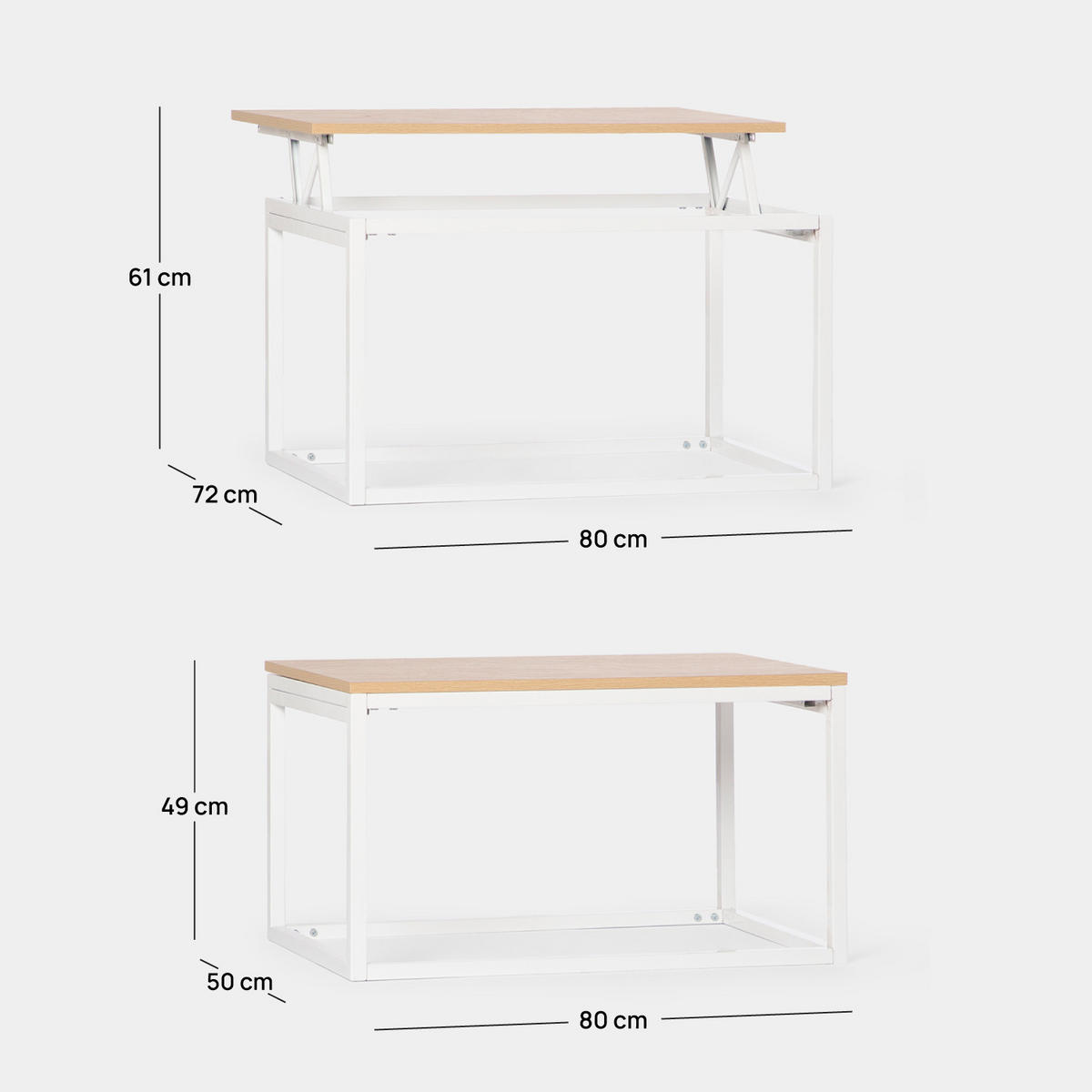 COUCHTISCH HOCHKLAPPBARER Navan Weiß 80 cm x 49-61 cm - Weiß, Holzwerkstoff (50/80/49cm) - Klast Home