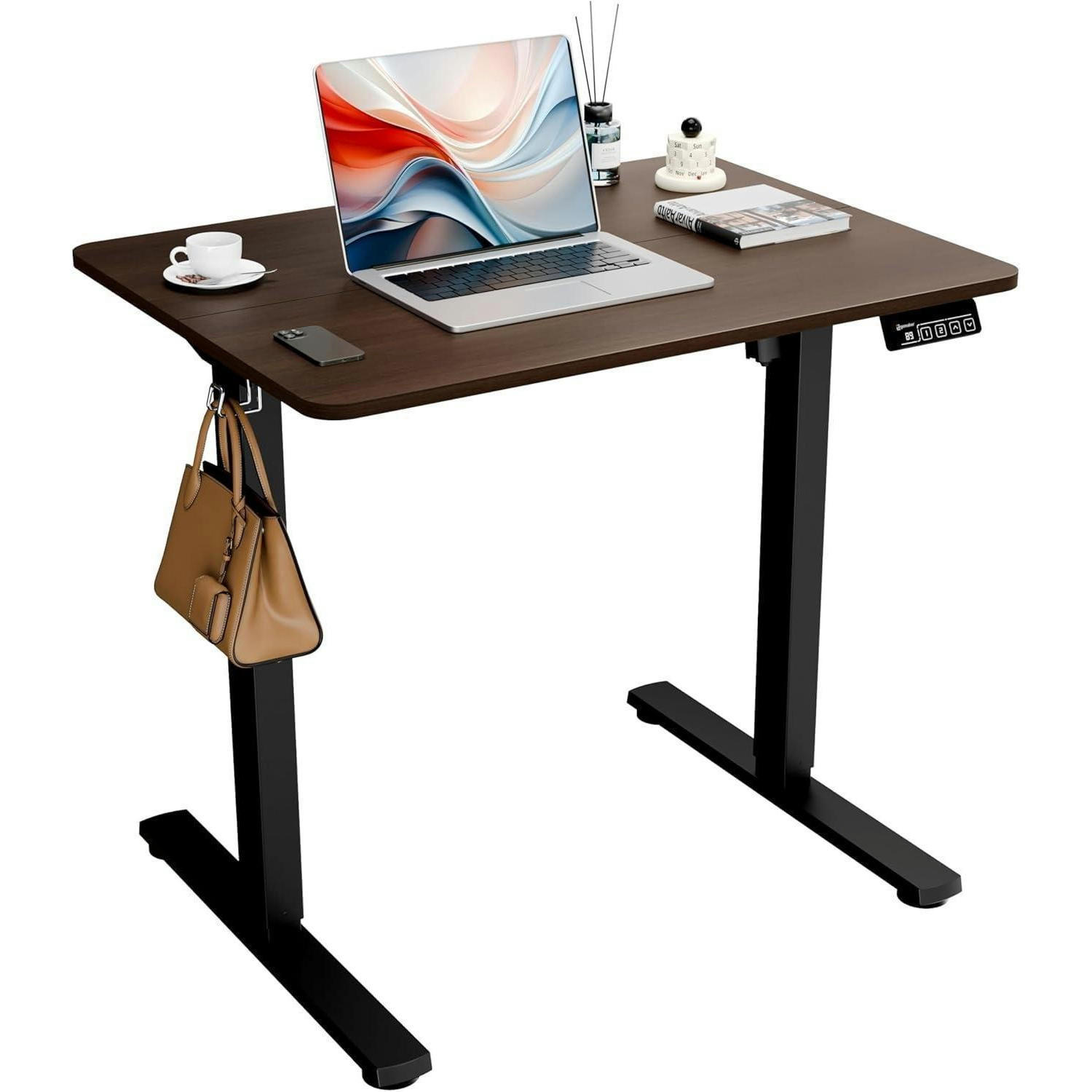 SCHREIBTISCH elektrisch höhenverstellbar 80 x 60 cm Walnuss Schwarz - Braun, Holzwerkstoff (60/80/73cm)